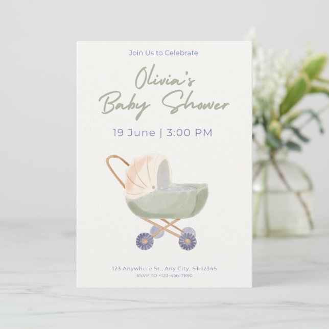 Baby Shower Invitation Cute Bear Theme (Debout devant)