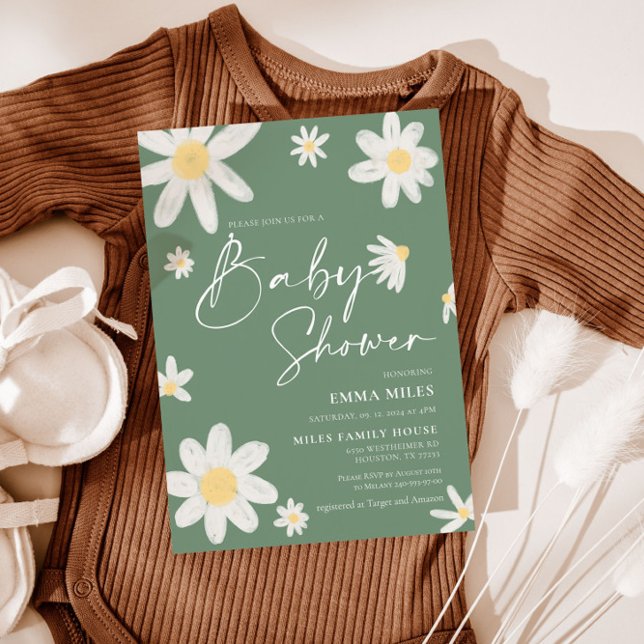 Baby shower Invitation Daisy Sage Green (Créateur téléchargé)