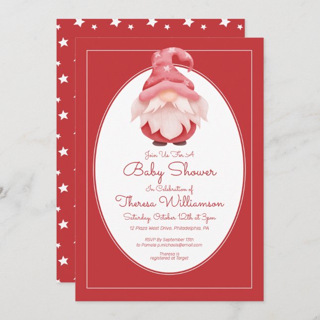 Baby shower | Invitation de Baby shower Red Star G (Devant / Derrière)
