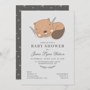 Baby shower   Invitation de castor dormant