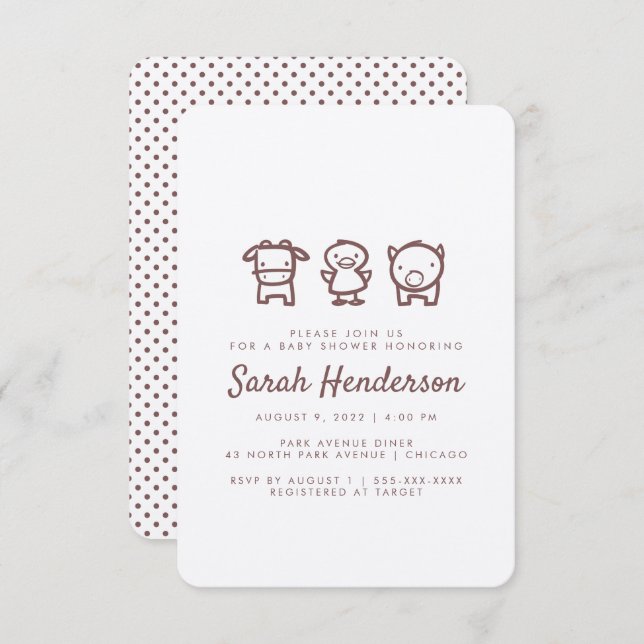 Baby shower Invitation de Doodles d'animaux de fer (Devant / Derrière)