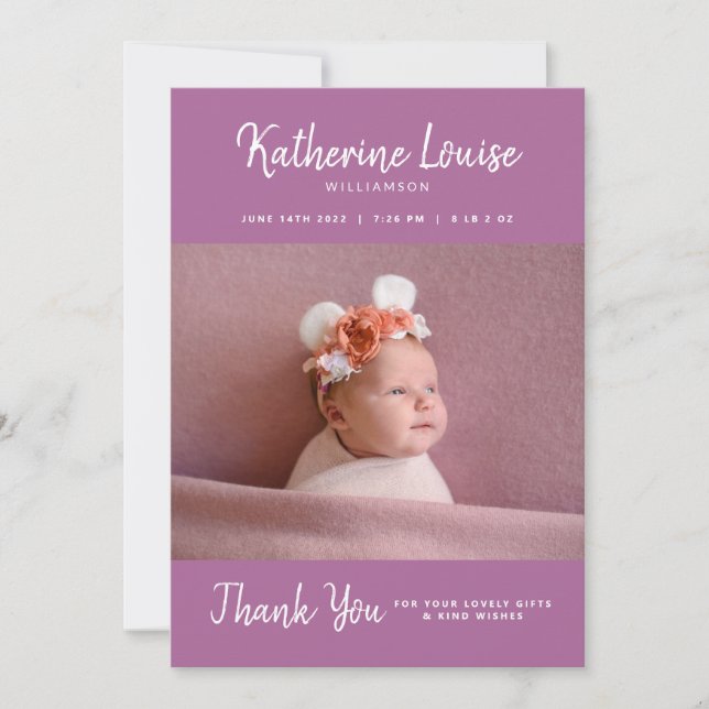 Baby shower | Invitation de Merci cadeau bébé (Devant)