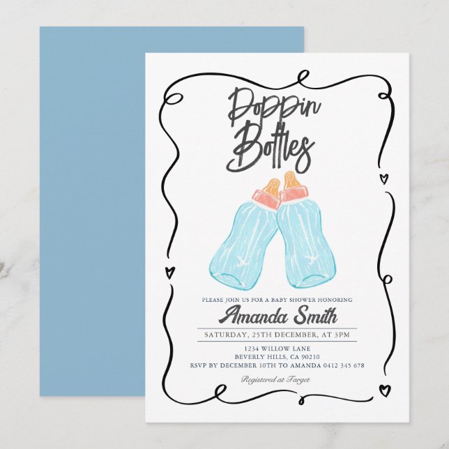 Baby shower Invitation des bouteilles à épingles d (Devant / Derrière)