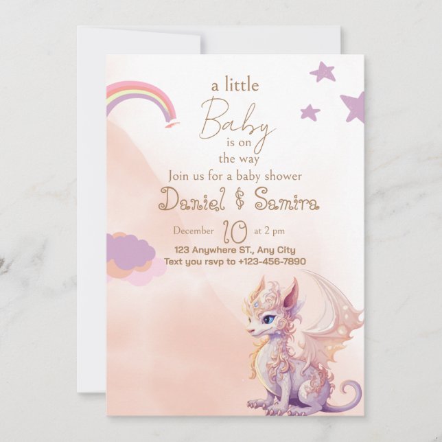 baby shower invitation dragons fille (Devant)