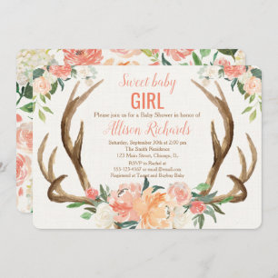 Baby shower invitation fille Antler boho rustique