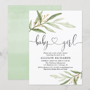 Baby shower invitation fille simple vert moderne