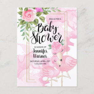 Baby shower Invitation Flamant rose d'aquarelle