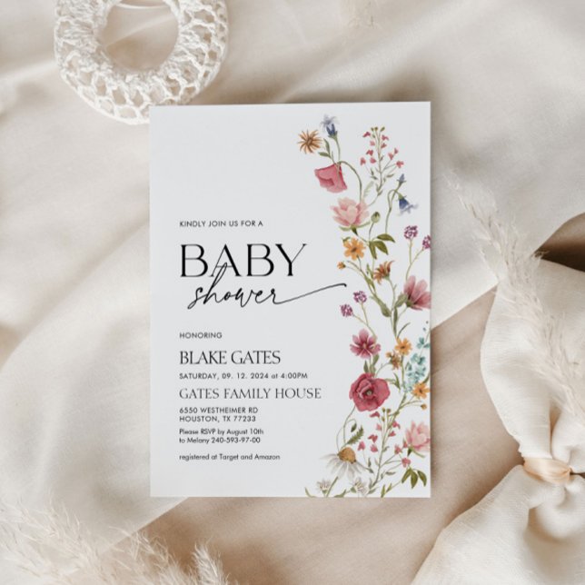 Baby shower Invitation Fleur sauvage aquarelle (Créateur téléchargé)