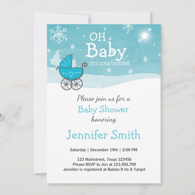Baby shower invitation Garçon Hiver froid à l'exté (Devant)