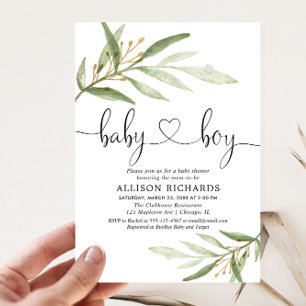 Baby shower invitation garçon simple vert moderne