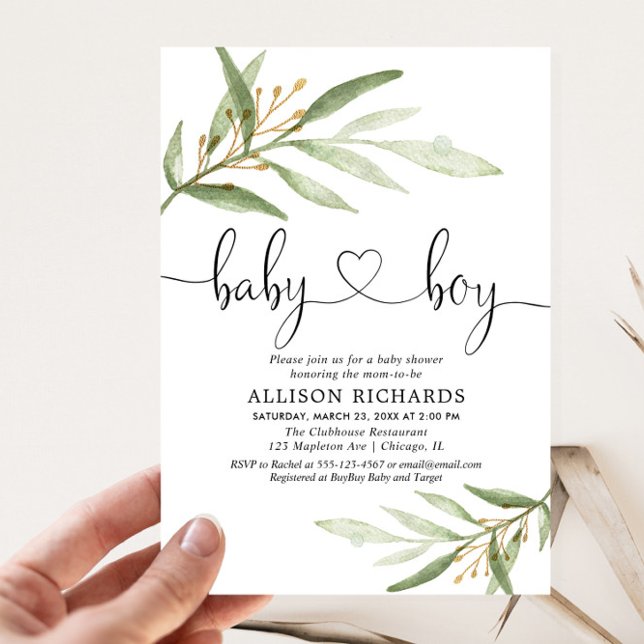 Baby shower invitation garçon simple vert moderne (Créateur téléchargé)