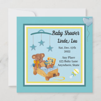 Baby shower Invitation Garçon Teddy Ours Bleu