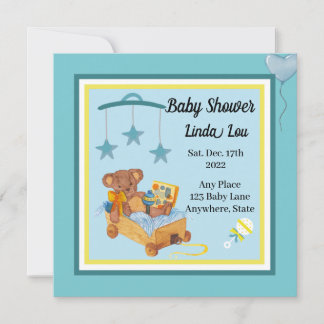 Baby shower Invitation Garçon Teddy Ours Bleu