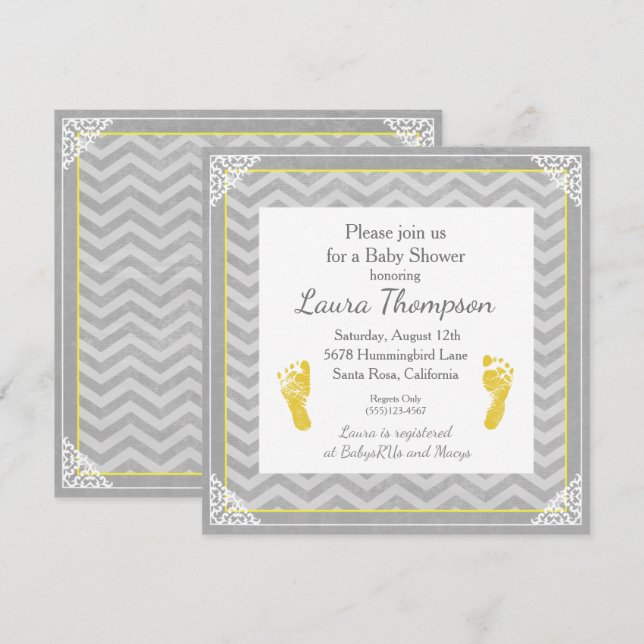 Baby shower Invitation Grey Chevron Stripe (Devant / Derrière)