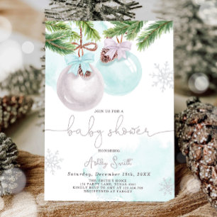 Baby shower Invitation hiver Noël bleu garçon