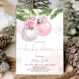 Baby shower Invitation hiver Noël rose fille