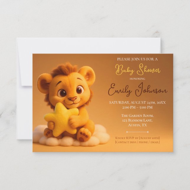 Baby Shower Invitation – Little Lion & Star (Devant)