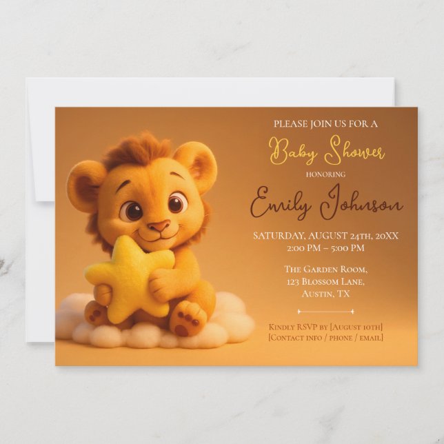 Baby Shower Invitation – Little Lion & Star (Devant)