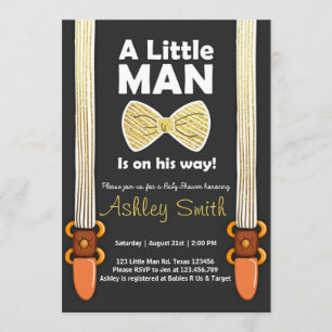 Baby shower Invitation Little Man Bow Cravate Blac