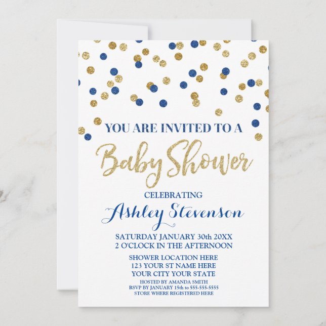 Baby shower Invitation Marine Blue Gold Confetti (Dos)
