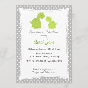 Baby shower Invitation mignonne Dinosaur Gris Vert