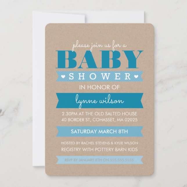 BABY SHOWER INVITATION moderne rustique kraft blan (Devant)