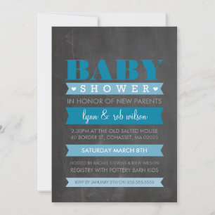 BABY SHOWER INVITATION moderne tableau noir bleu