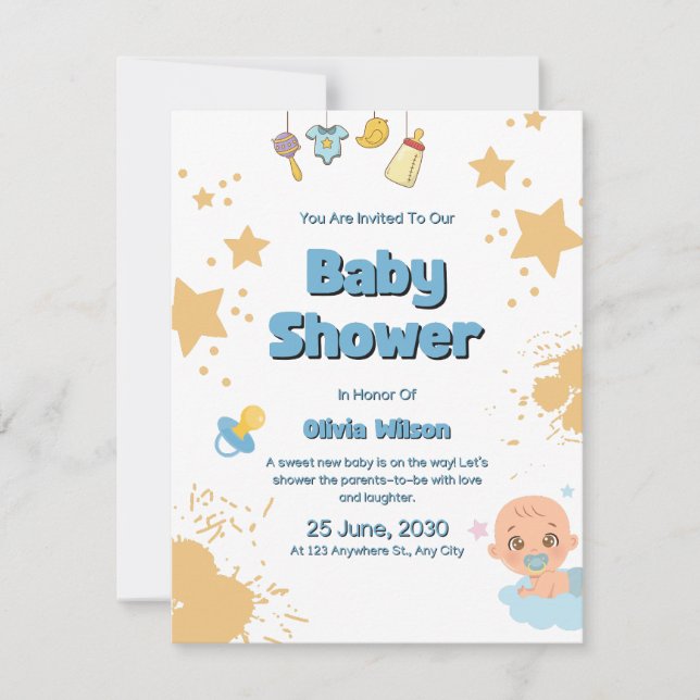 Baby Shower Invitation Neutral Beige Modern Style (Devant)