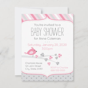 Baby shower Invitation Oiseau sur un thème rose de