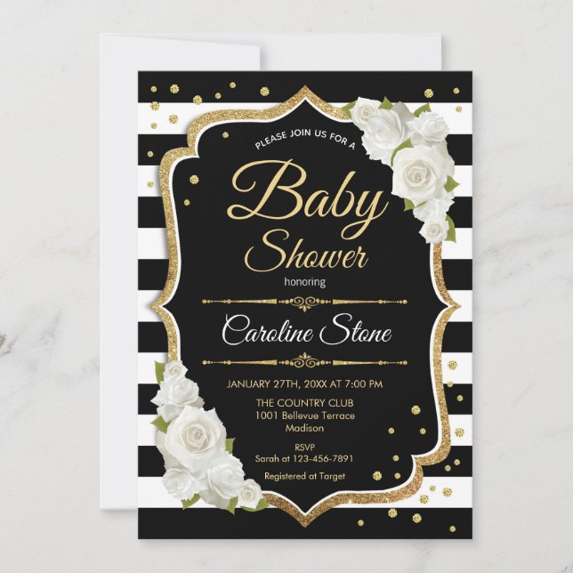 Baby shower Invitation or noir blanc (Devant)