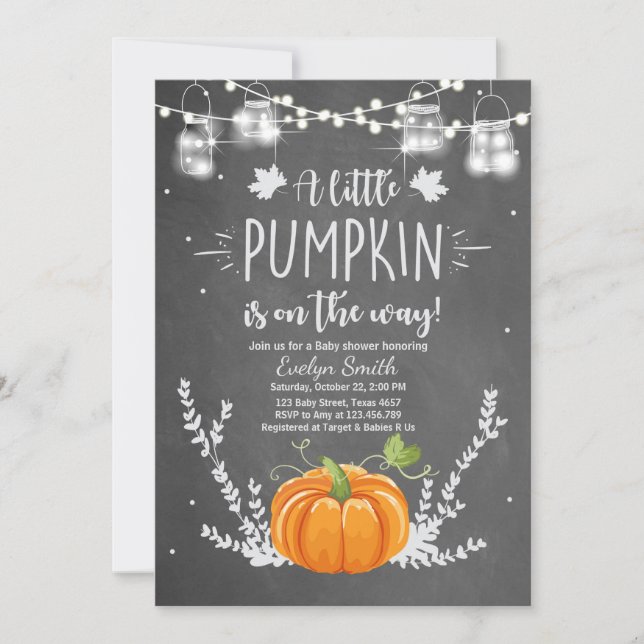 Baby shower invitation Petit Citrouille Chalk Auto (Devant)