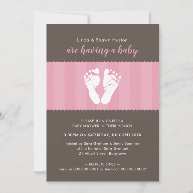 BABY SHOWER INVITATION pieds coeur mignon pieds ro (Devant)