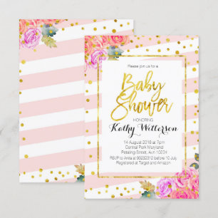 Baby shower Invitation Pink Peach Gold