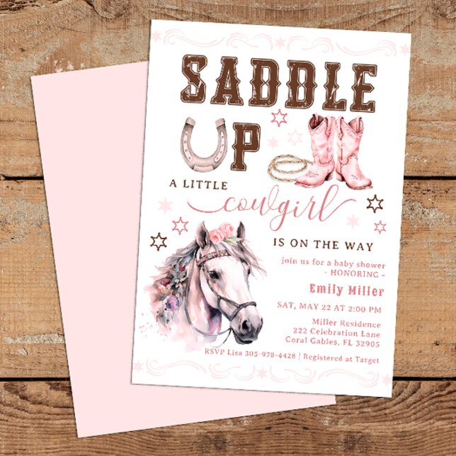 Baby shower Invitation Pink Saddle Up (cowgirl invite )