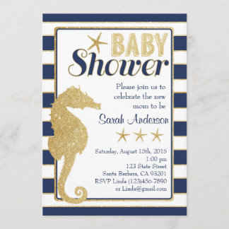 Baby shower Invitation Plage Thème-Gold Seahorse
