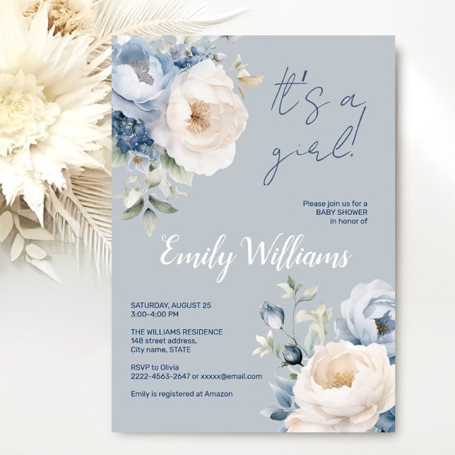 Baby shower invitation pour les pivoines bleues et (Dusty blue watercolor flowers peonies rustic gender neutral baby shower invitation )