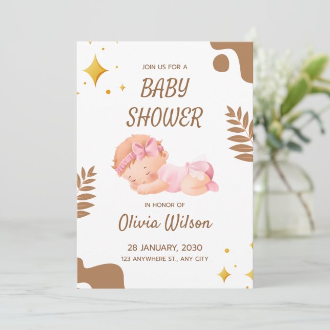Baby Shower Invitation Soft Pink Aesthetic (Debout devant)