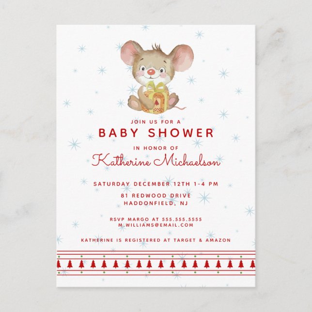BABY SHOWER | Invitation Souris Joyeux Noël (Devant)