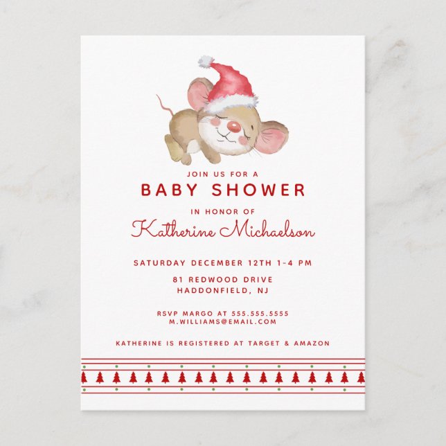 BABY SHOWER | Invitation Souris Joyeux Noël (Devant)