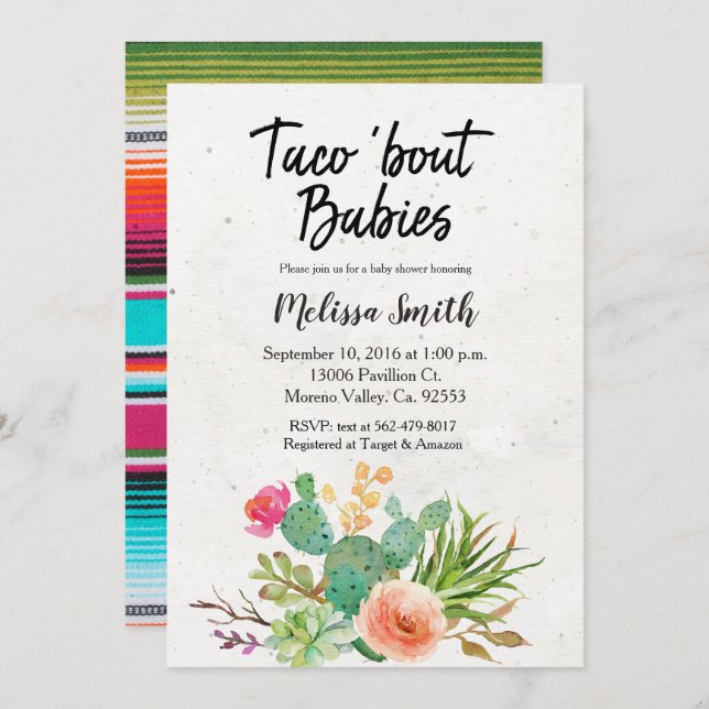 Baby shower Invitation taco sur les bébés (Devant / Derrière)