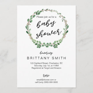 Baby shower Invitation verdure couronne