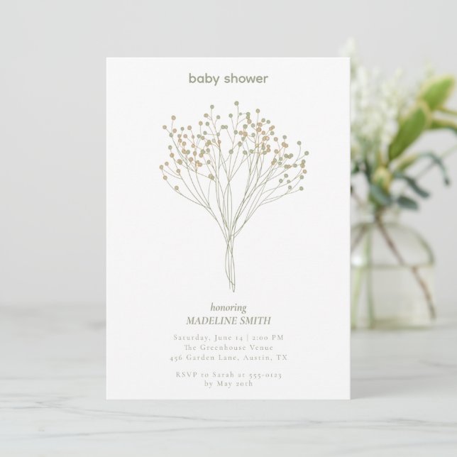 Baby Shower Invitation with Delicate Floral Art (Debout devant)