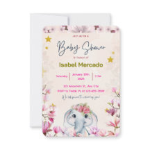 Baby Shower Invitation with Floral Elephant.