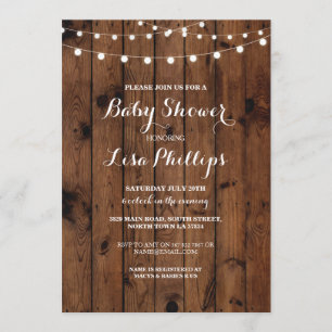 Baby shower Invitation Wood Rustic Lights Couple P