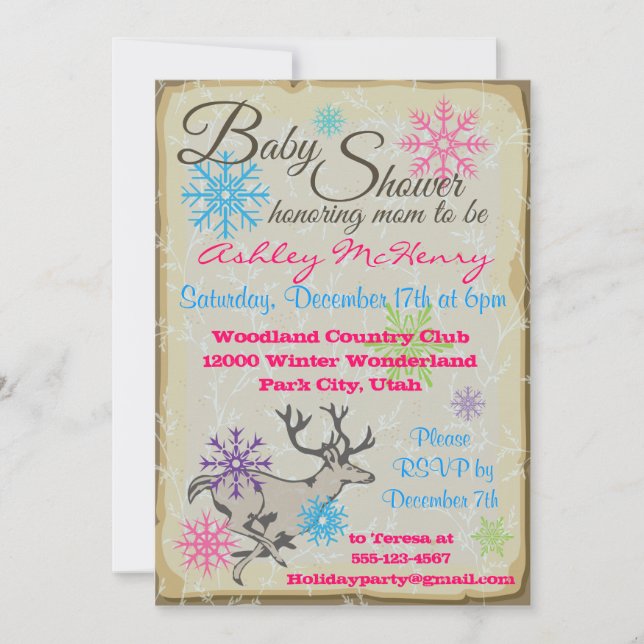 Baby shower Invitations de rennes de bois (Devant)