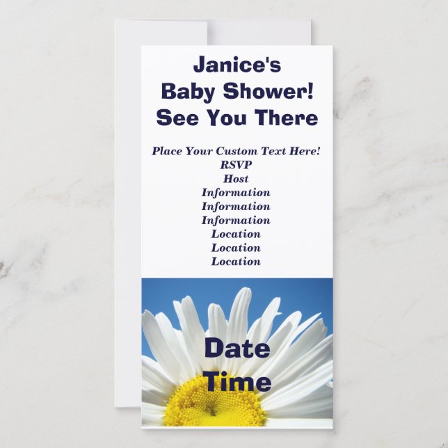 Baby Shower ! Invitations Fleurs de Marguerite Bla (Devant)