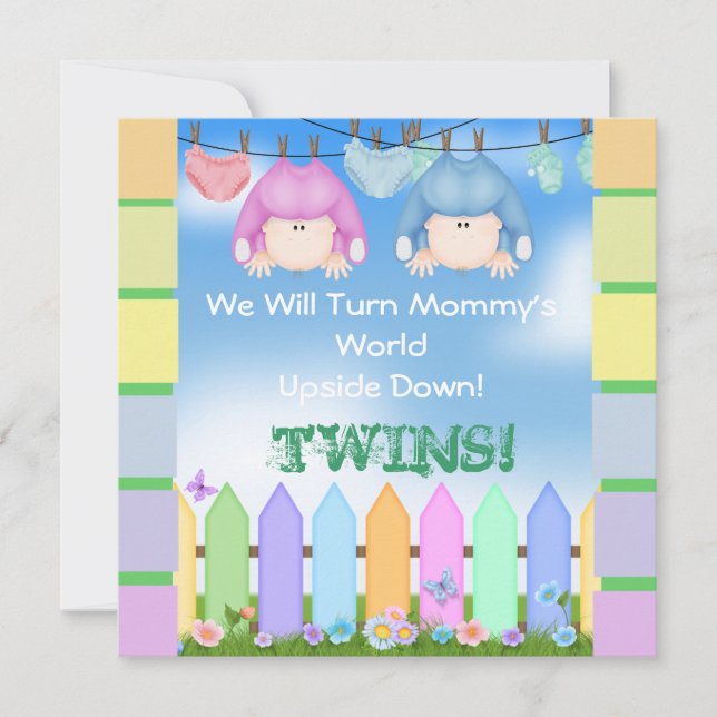 BABY SHOWER Invitations garçon et fille TWINS! (Devant)