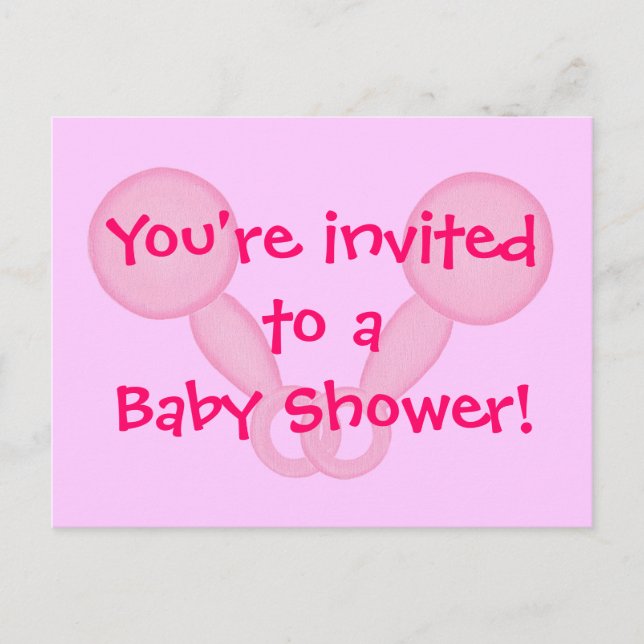 Baby Shower Invitations Pink Baby Rattles Carte po (Devant)