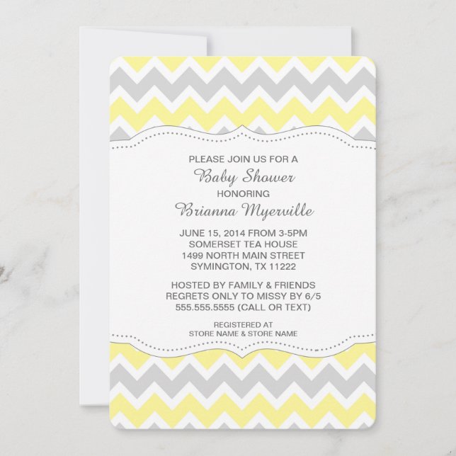Baby shower Jaune Gray Chevron Invitations MODERNE (Devant)