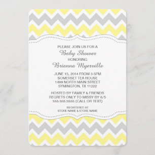Baby shower Jaune Gray Chevron Invitations MODERNE